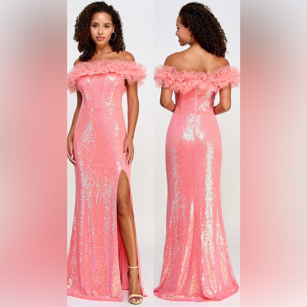 PEAR CULTURE JUNIORS TULLE-TRIM OFF-THE-SH NEON CORAL